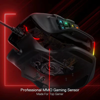 M811 Aatrox MMO Gaming Mouse, 15 Programmable Buttons Wired RGB Gamer Mouse W/ Ergonomic Natural Grip Build